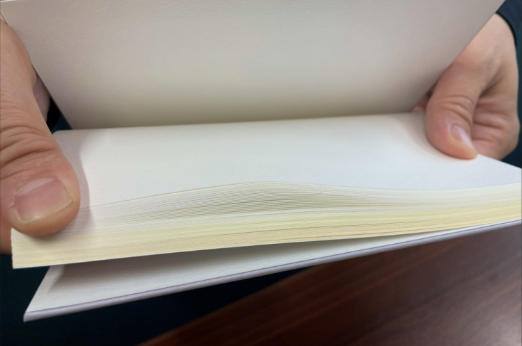 Cuadernos elaborados con papel de diferentes colores y texturas.